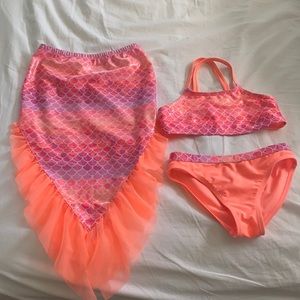 Wonder Nation 3 Piece Bathing Suit Bikini with Mermaid Skirt